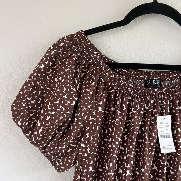 J. Crew Drop-waist cotton poplin mini dress in mocha floral Women’s Size 4 - Picture 5 of 13